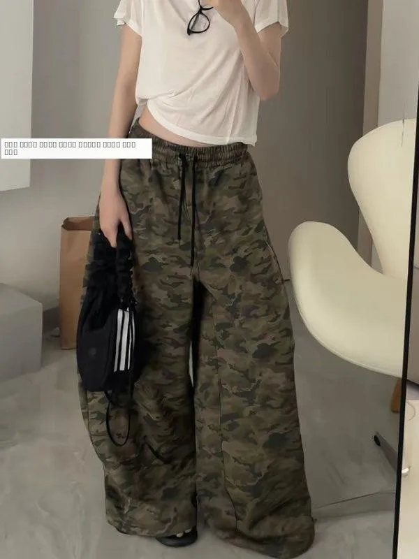 

American Sle Casual Camouflage Wide Leg Pants Men's High Street Dstring Loose Fit Versatile Casual Trousers Summer New A...