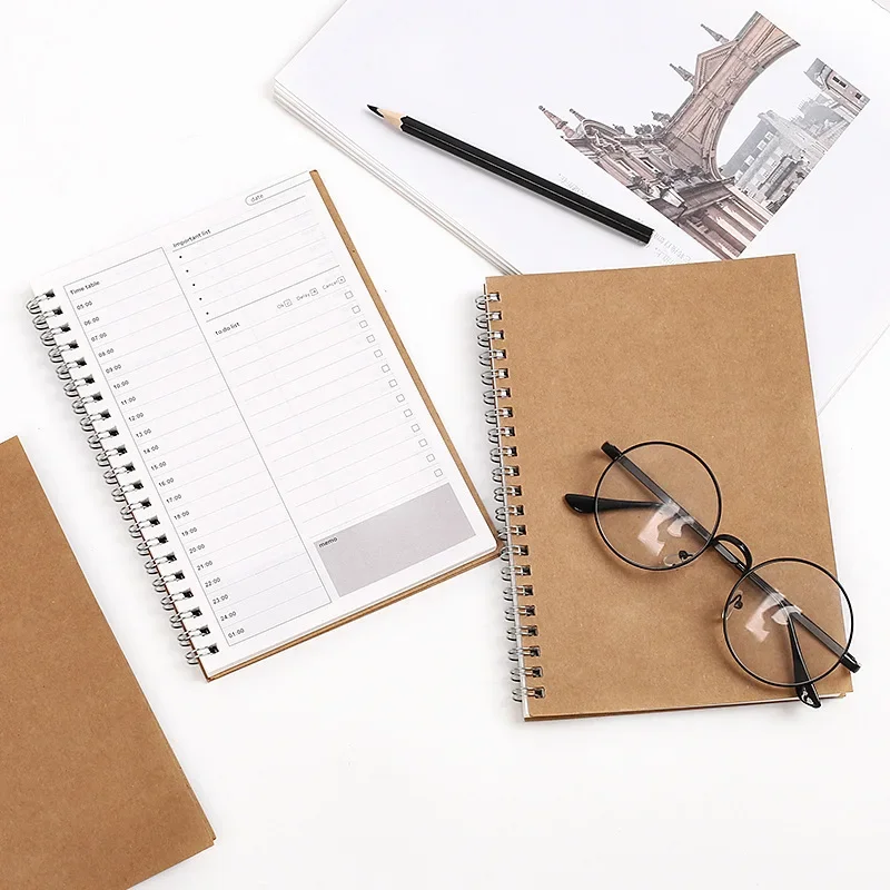 Planificador diario semanal, cuadernos en espiral, cuadernos de notas, agenda mensual de papel Kraft, papelería de oficina A5, 2020, 2021