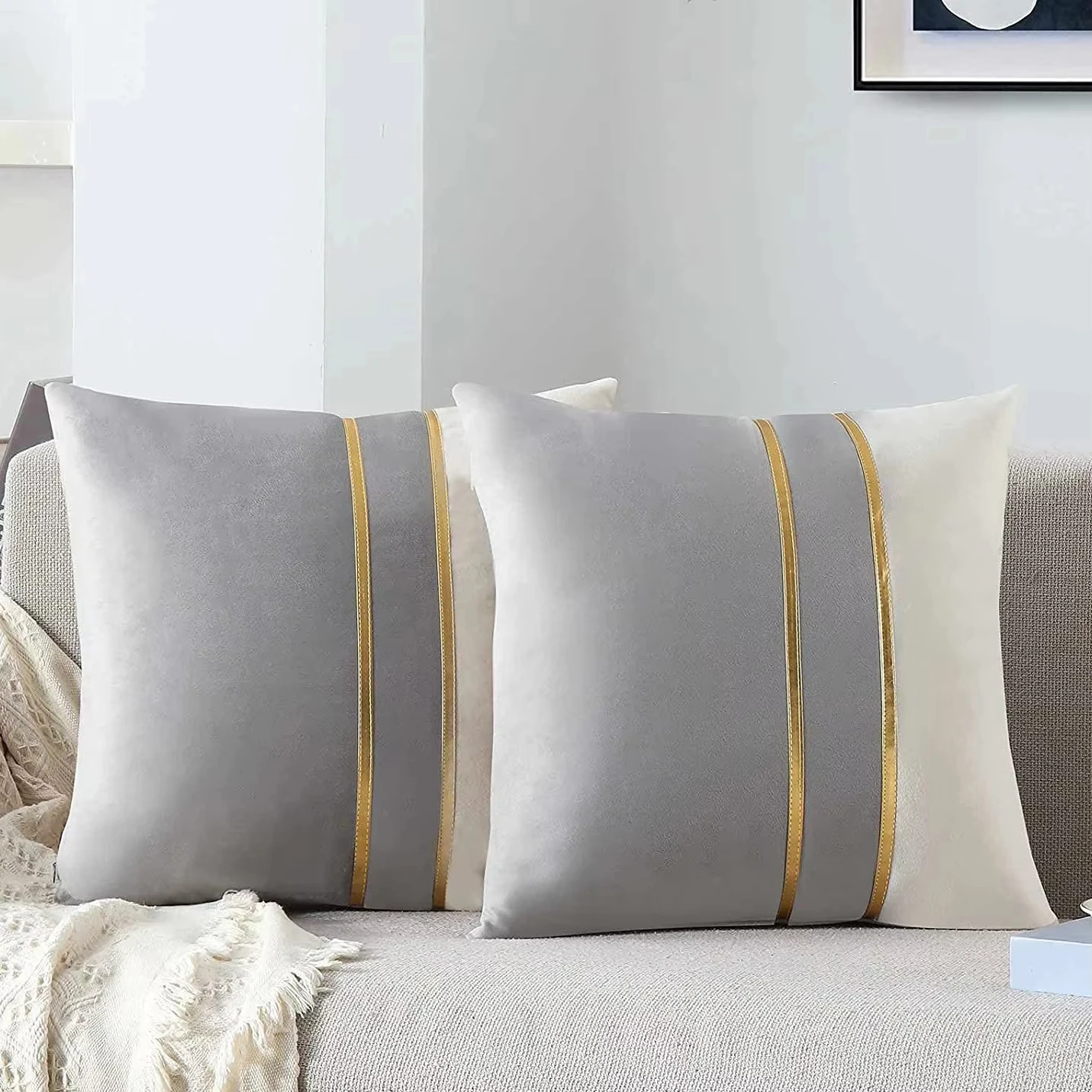 1pc Design Velvet Cushion Cover Gold Striped 45*45 30*50 Decorative Pillowcase Throw Pillow Cover for Sofa Decor Pillow Case