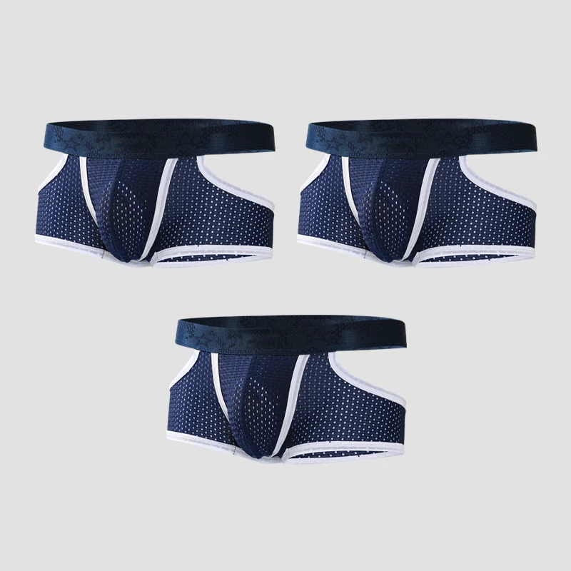 

3 шт., мужское отдельное нижнее белье из ледяного шелка в форме пули, четырехугольные дышащие сетчатые летние тонкие мужские спортивные шорты-боксеры