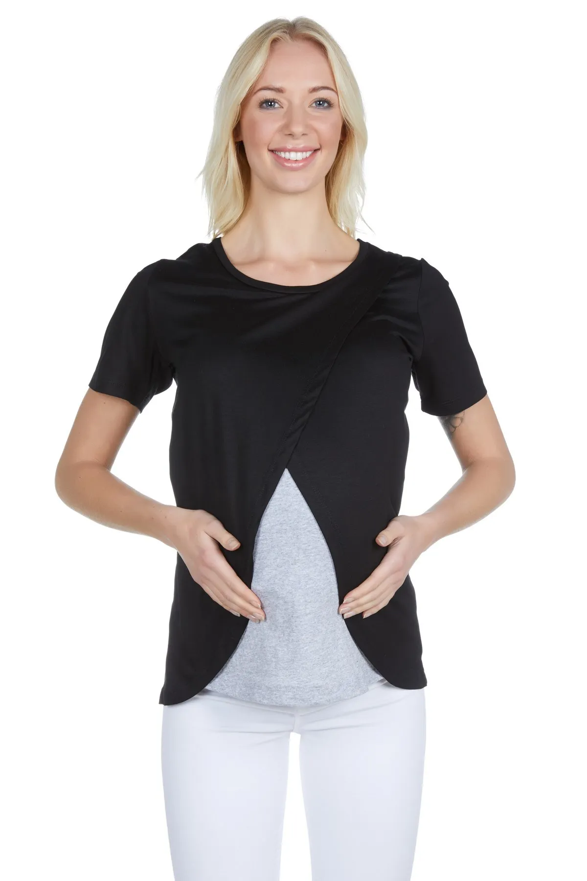 LuvmaBelly Maternity 3502 Black Cotton Puerperal Breastfeeding Blouse