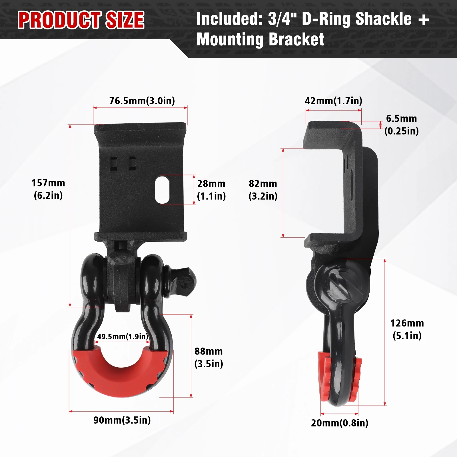 For Toyota Tacoma 2009-2024 For Trucks For Front Bumper Front Demon Tow Hook Bracket with 3/4 inch D Ring Shackle