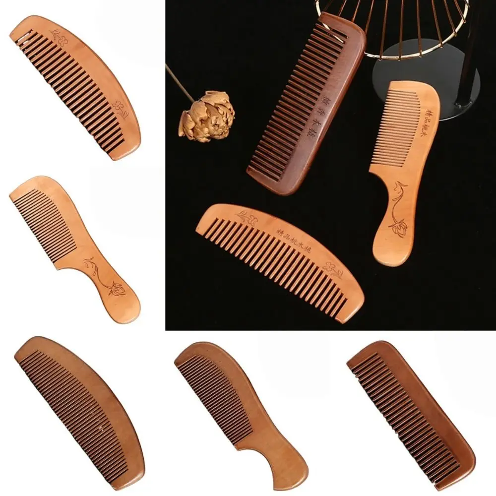 Wood Wooden Scalp Combs Coarse Tooth Anti-Static Head Acupuncture Point Massage Comb Carve Designs Traditional