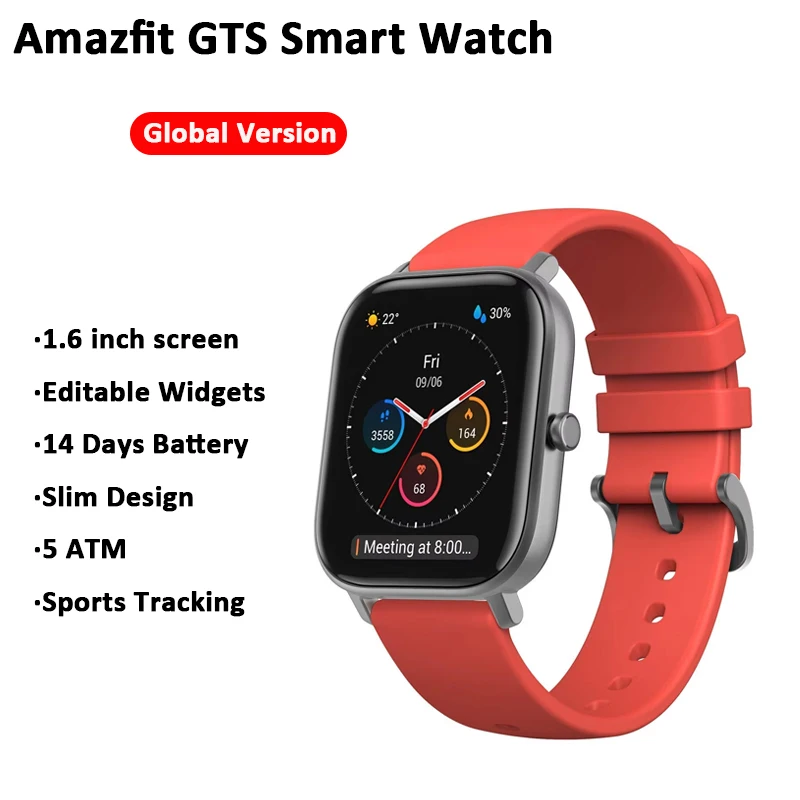 

Global Version Amazfit GTS ER Smartwatch 5ATM Waterproof GPS Bluetooth Alexa 1.75'' AMOLED Display Smart Watches Sport Watch