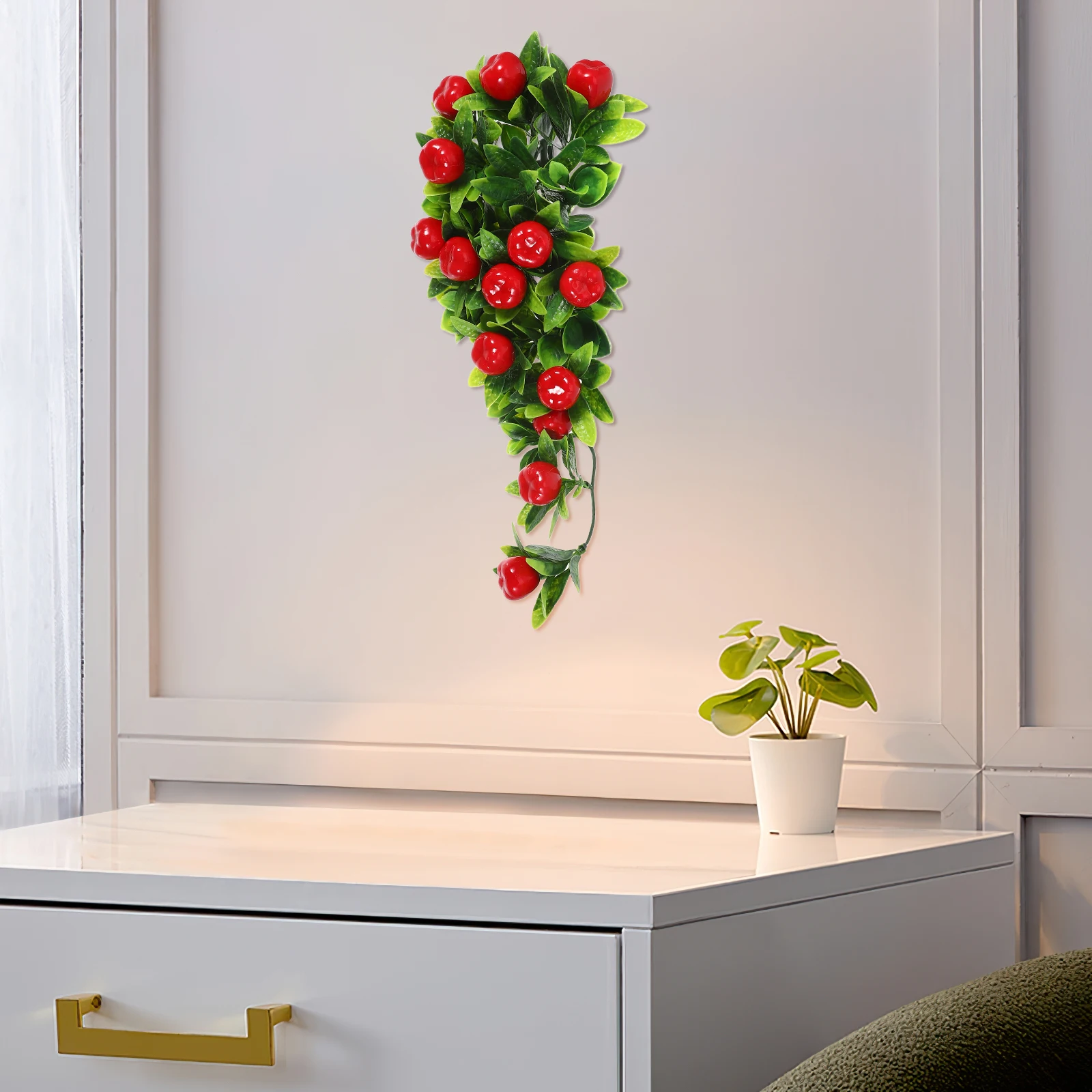 

2pcs Artificial Fake Plant Fake String Wall Decor Green Decorative Prop Leaves Home Fruit Ornament Lifelike Fruit String