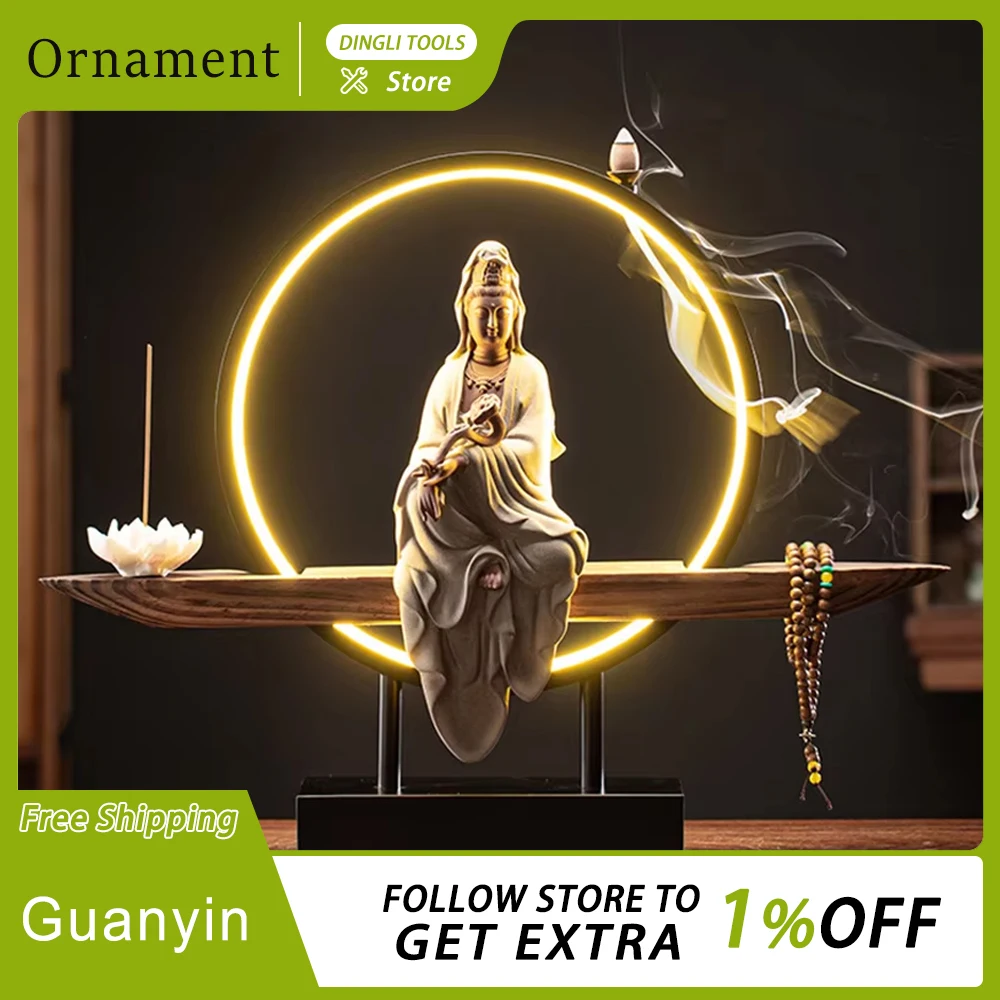 Guanyin Bodhisattva Buddha Statue Backflow Incense Ornaments Custom Sculpture For Incense Porch Home Decor Ceramic Lamp Rings