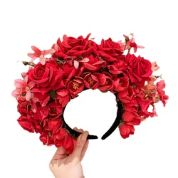 2024 Luxury Design Silk Felt Flower Hairbands Multi-layer Large Wide Hairband Horse Race Party Ladies Flower Crown Headpieces