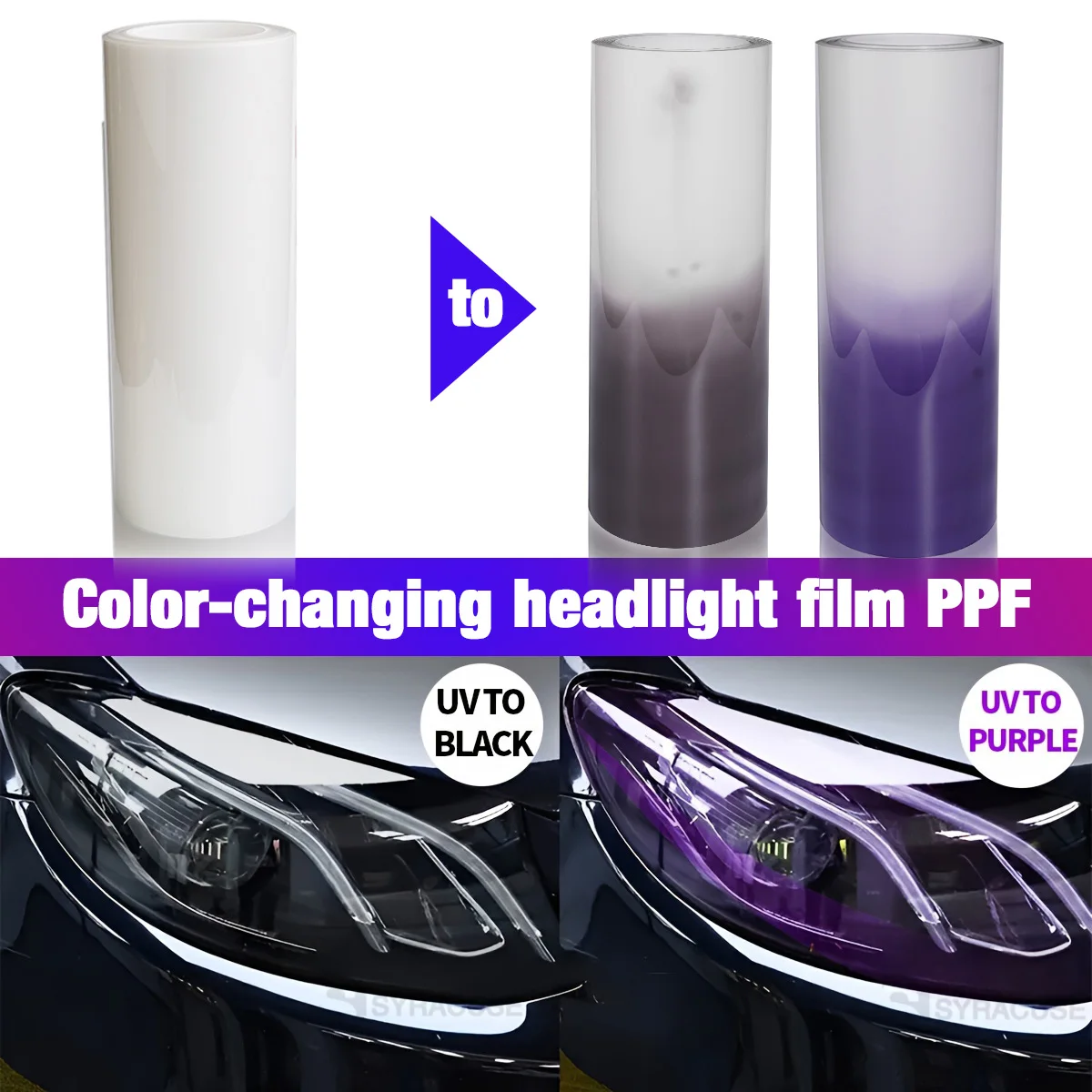 Automotive TPU Headlight Film Intelligent Light Control Car Body Protection Film Repair Scratches Photochromic Modification Film view 2