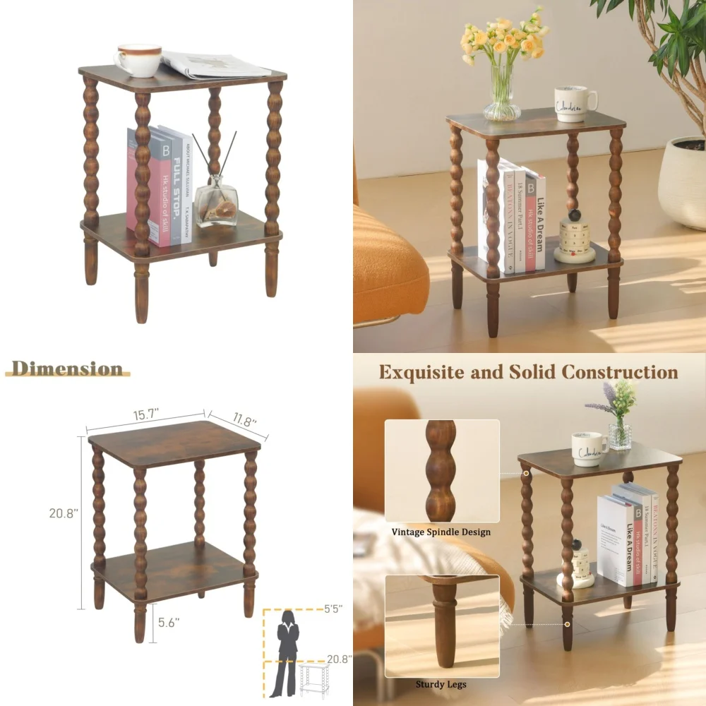 

Café TablesCompact 2-Tier Side Table with Storage Shelf Modern End Table for Living Room Bedroom