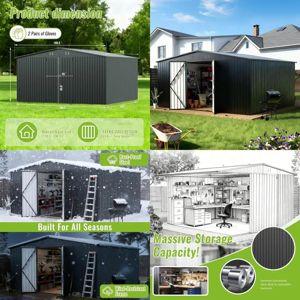 

Металлический навес для улицы 14x12 — запираемое решение для хранения садовых инструментов и аксессуаров для патио