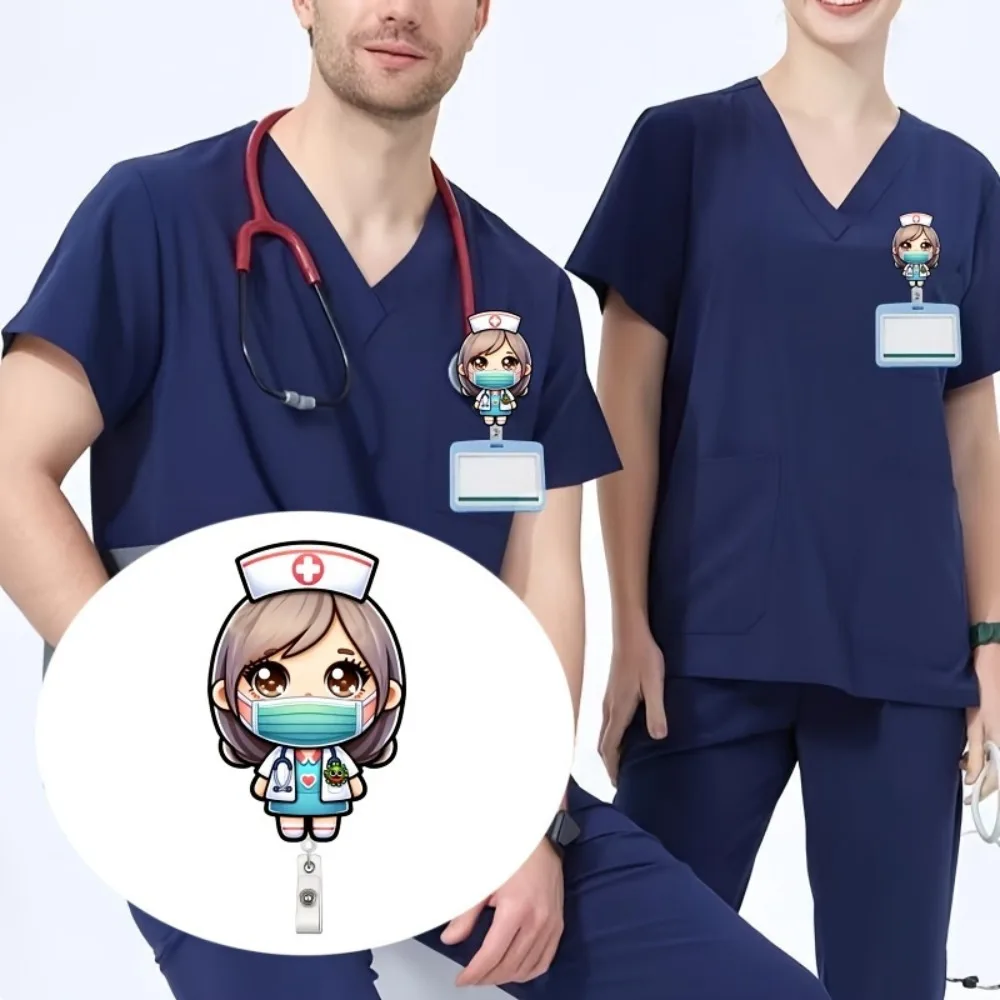 2 Ausweishalter für Krankenschwestern im Cartoon-Stil. Ausziehbare ID-Clips für RNs, LPNs und medizinische Assistenten.