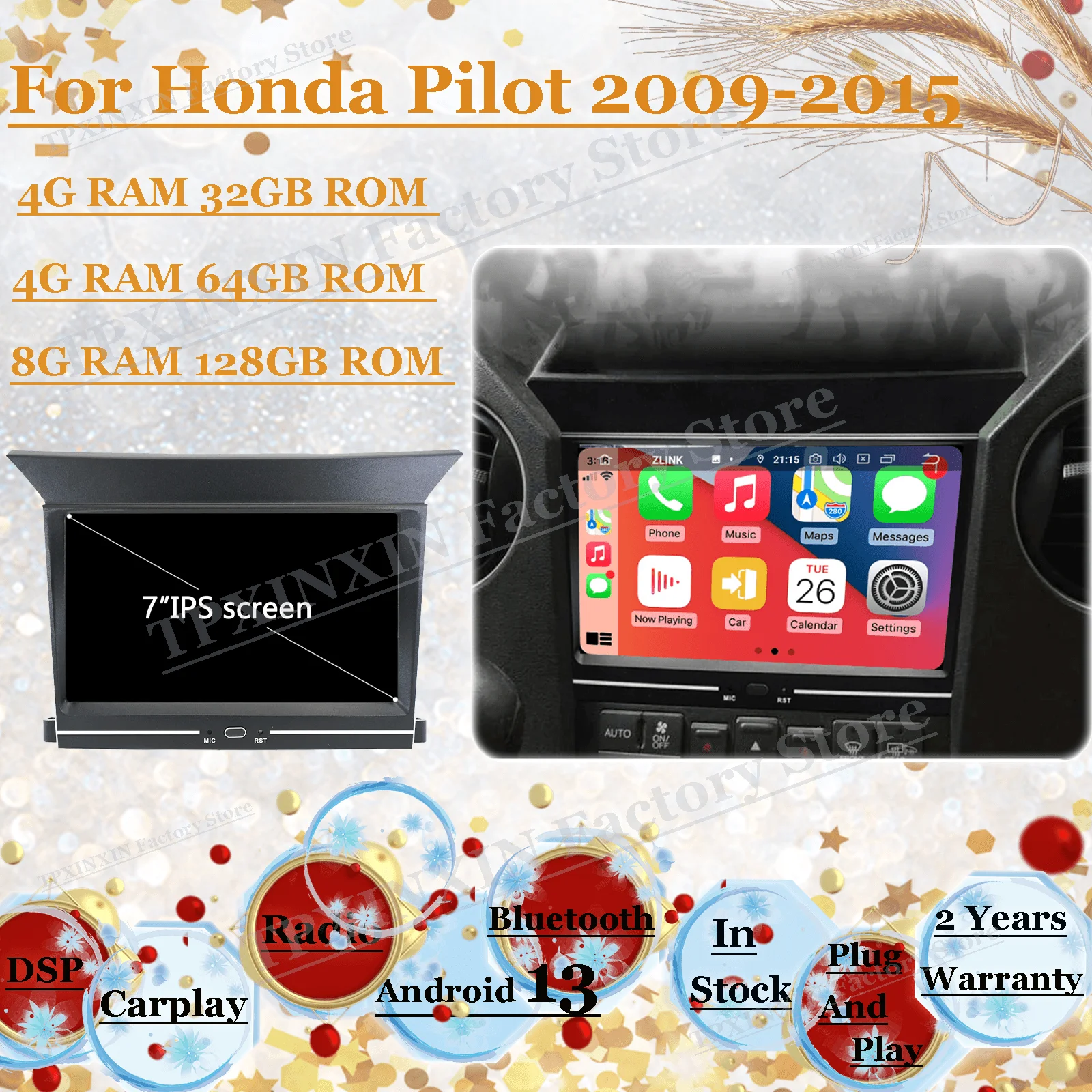 Radio Multimedia con navegación GPS para Coche, unidad principal con Bluetooth, Android, para Honda Pilot 2009, 2010, 2011, 2012, 2013-2015