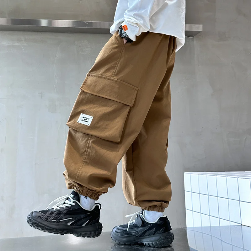 Autumn Kids Pocket Cargo Pants Fashion Hip Hop Sweatpants Boys Casual Sports Pants for Teen Boys Children Trousers Streetwear image 2