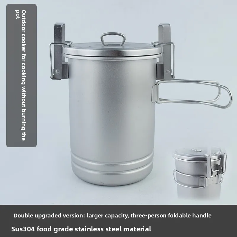 Multi Functional Camping Rice Cook Pot 304 Stainless Steel Hanging Stew Pot With Removable Steamer For Campfire RV Group Picnic