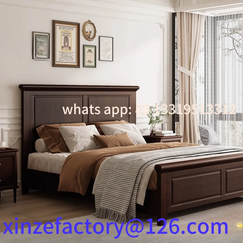 

Customizable retro full solid wood bed 1.8 meters double bed master bedroom storage
