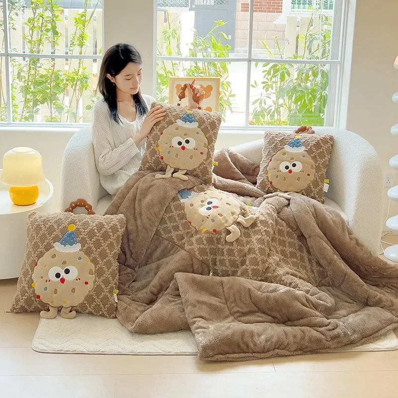 2024 cartoon three-dimensional patch embroidered cookies throw pillow quilt hand carry thickened throw pillow quilt dual-purpose