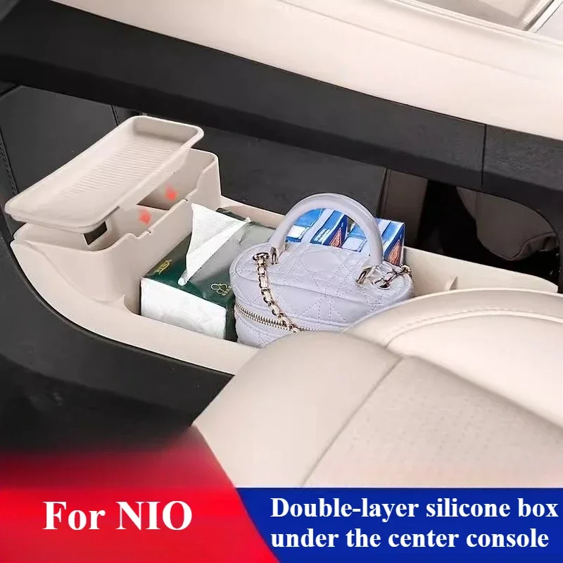 Central Control Storage Box For NIO ES6 EC6 ET5T 2023-2025 Silicone Double-layer Storage Storage Box Car Decoration Accessories