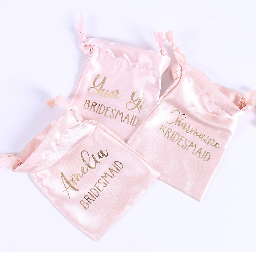 

10Pcs Custom Drawstring Satin Bag Personlized Jewelry Pouch Bridal Shower Bridesmaid Proposal Birthday Party Wedding Favor Bag