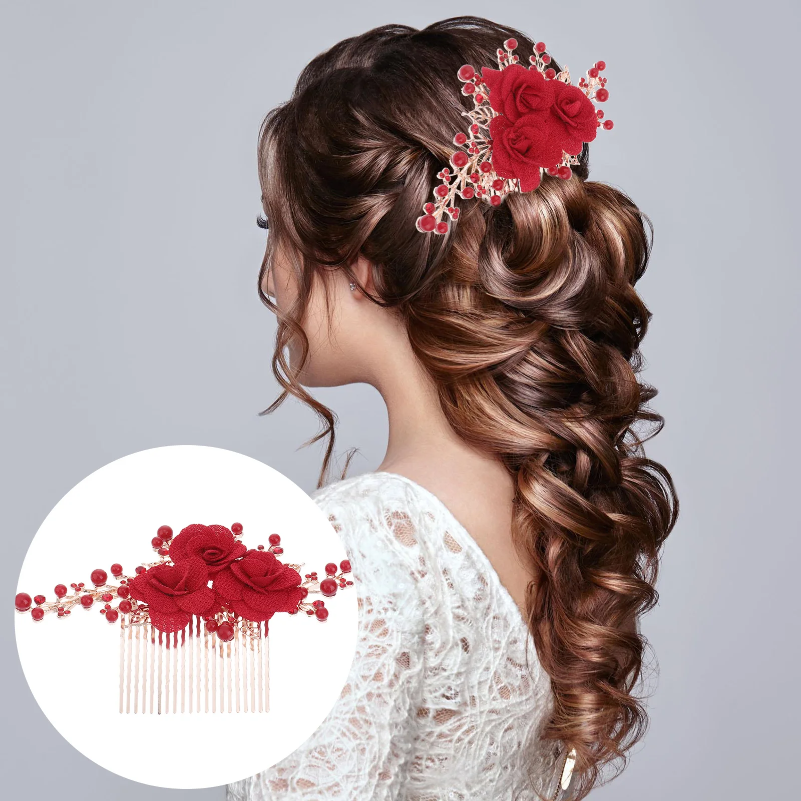 

Pearl Headdress Bridal Hair Comb Wedding Headpiece Floral Hairpin Elegant Rose Alloy Crystal Real Petals Secure Hairstyle Charm