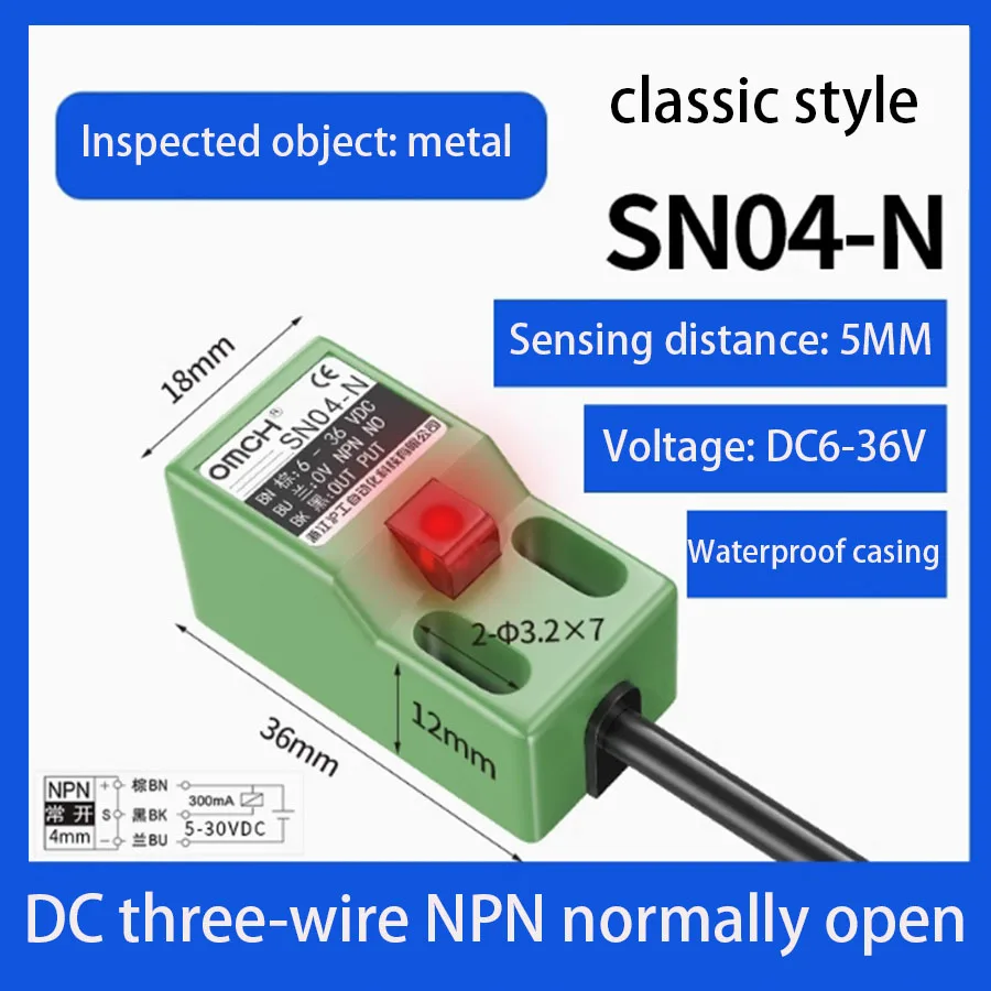 Square metal induction proximity switch sensor SN04 n/n2/3/p/d1/y two or three wire NPN24V