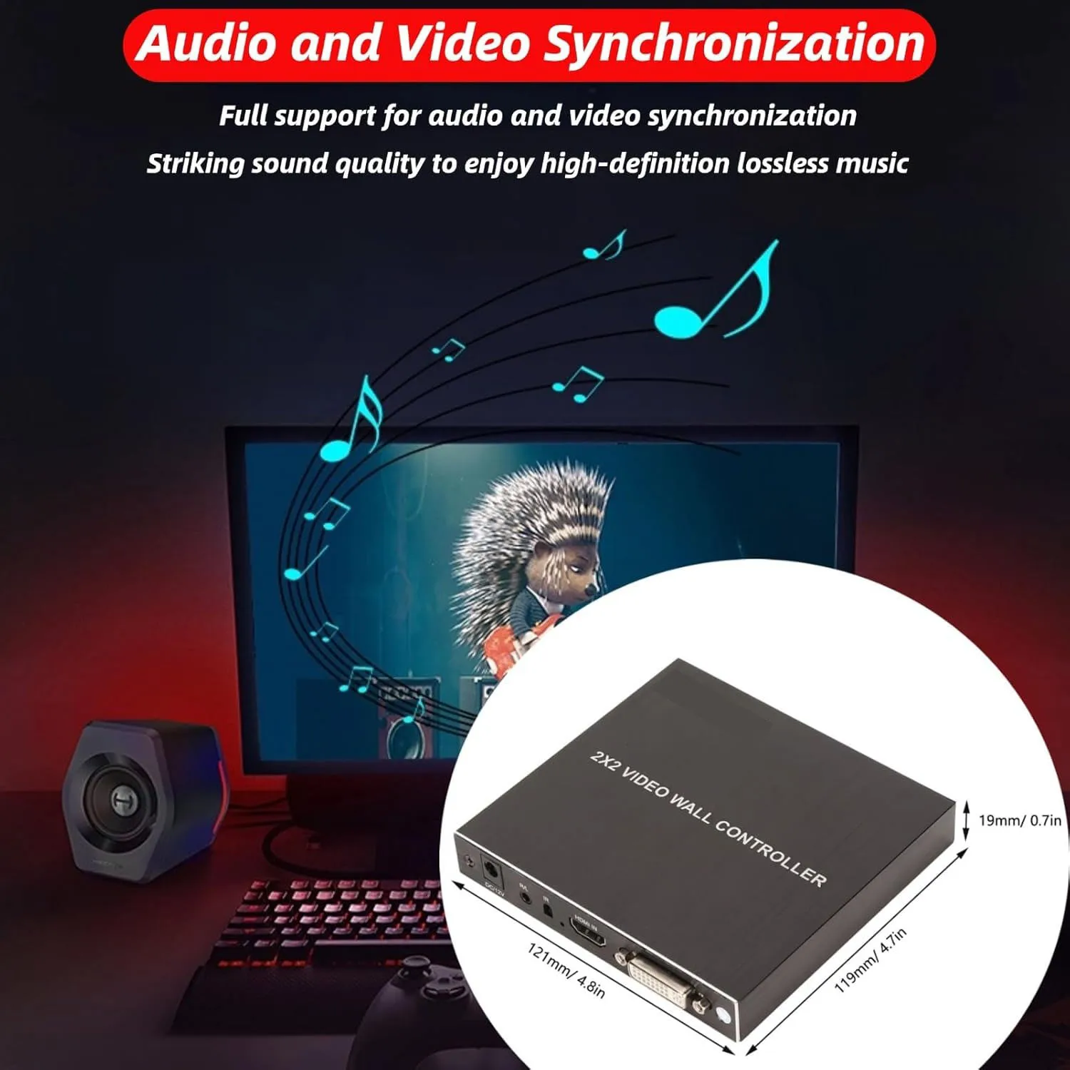 2x2 HDMI-Kompatibilität Video Wall Controller Prozessor für HDMI & DVI 4K Eingang 1080P Ausgang TV Fernbedienung RS232 Steuerung 180 °   Drehen Sie