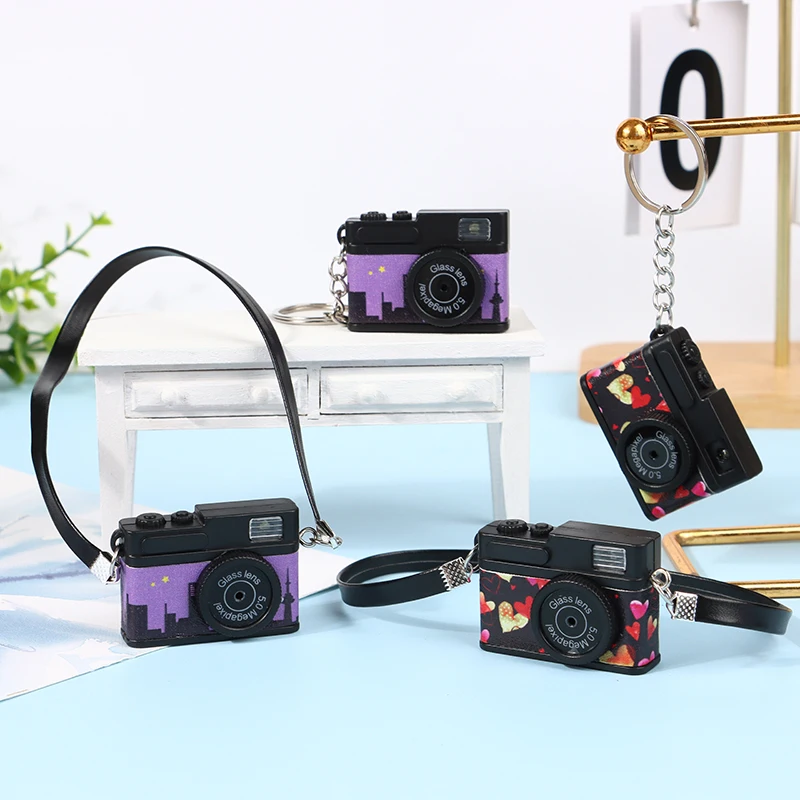 1Pc Doll Mini Camera Dollhouse SLR Camera Model W/Shutter Flash Doll Toy Creative Camera Keychain Bag Pendant Decor