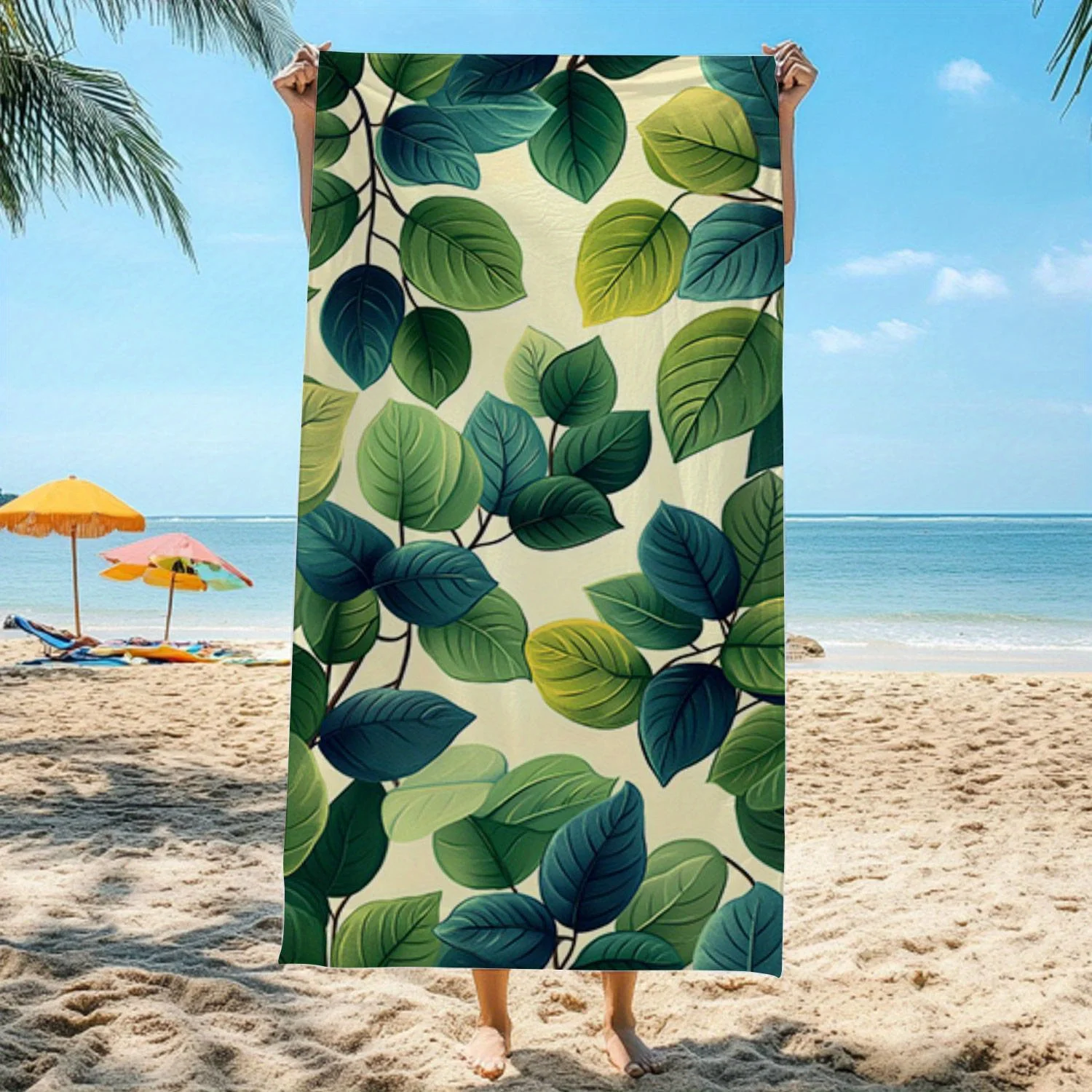 Leaf Pattern Beach Towel for FunMicrofiber terry bath towels for yoga, travel, swimming, fitness and camping