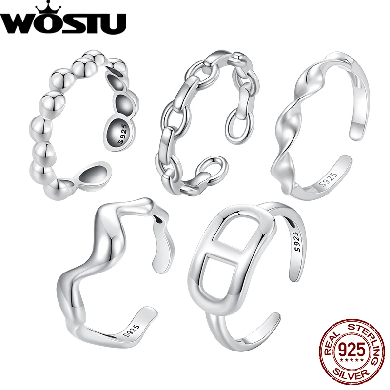 WOSTU 925 Sterling Silver Bubble Wave Open Ring Simple Design Cute Classic Style Fashion Jewelry for Women Outfits Party Dating