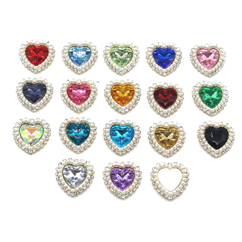 Peach Heart Pearl Rhinestone Acrylic Decor Jewelry For Headwear Ornaments Gift Box Clothing Decorative Buckle DIY Accessories