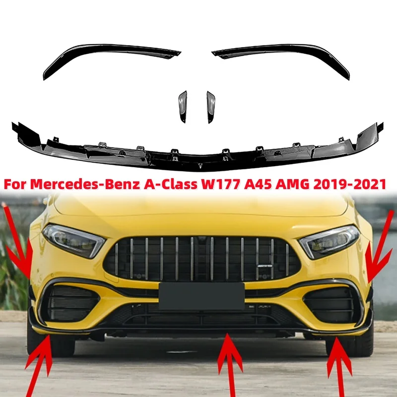 Car Front Bumper Lip Spoiler Front Bumper Protector Lower Blade Splitter for Mercedes-Benz A-Class W177 A45 AMG 2019-2021