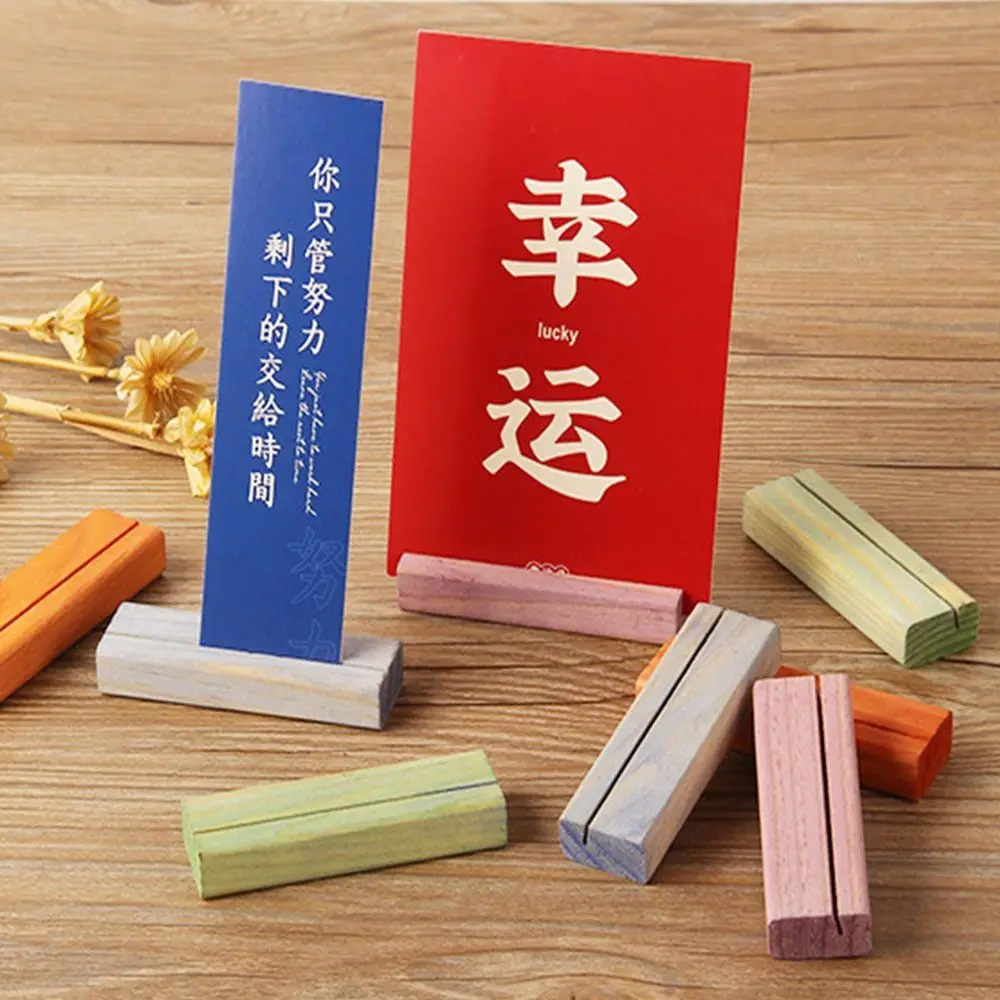 Wood Business Card Holder Office Desk Wooden Photo Stand Name Memo Clips Organizer Storage Dinner Party Decor
