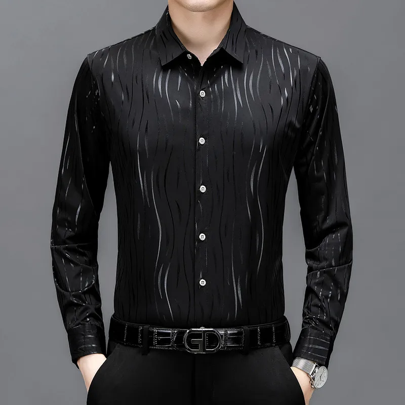 Men\'s Spring and Autumn New Ice Silk Casual Comfort Versatile Long Sleeve  Men Clothing