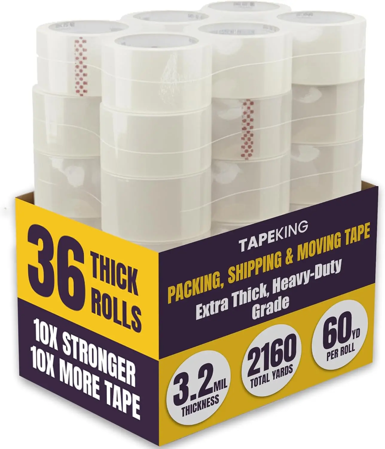 

Clear Packing Tape Super Thick - 60 Yards Per Roll (Case of 36 Rolls) - Strong 3.2mil, Heavy Duty Adhesive Commercial De