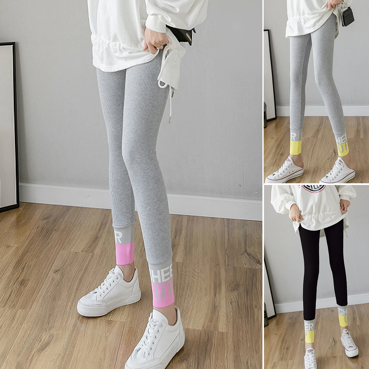 Autumn Winter Fce Lined Slimming Yoga Pants Women's Casual Sports Long Trousers Color Blo Stripe Design Outerwear