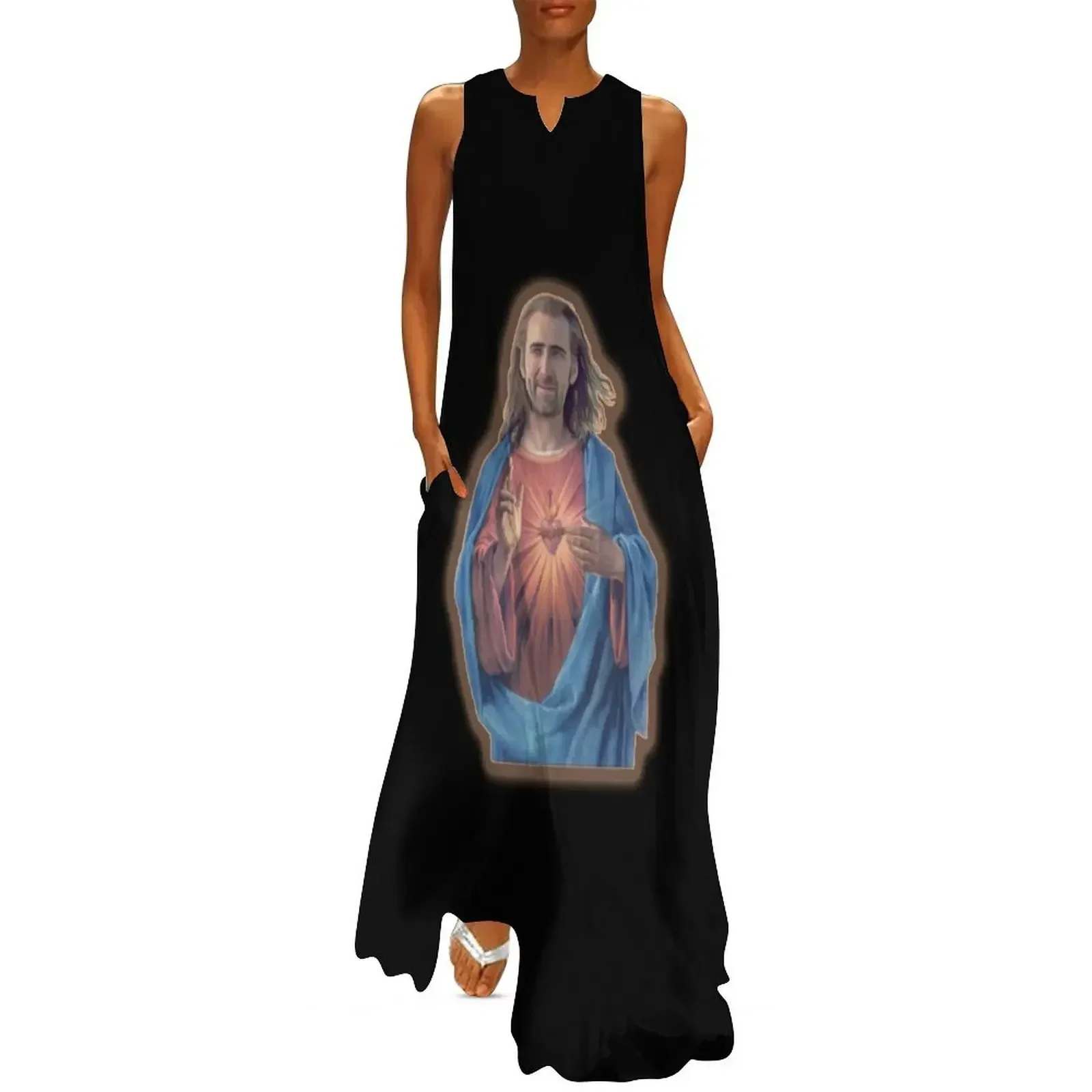 

Nicolas Cage as Jesus - Nicholas Cage - Nick Cage - Nic Long Dress womens dress Dress