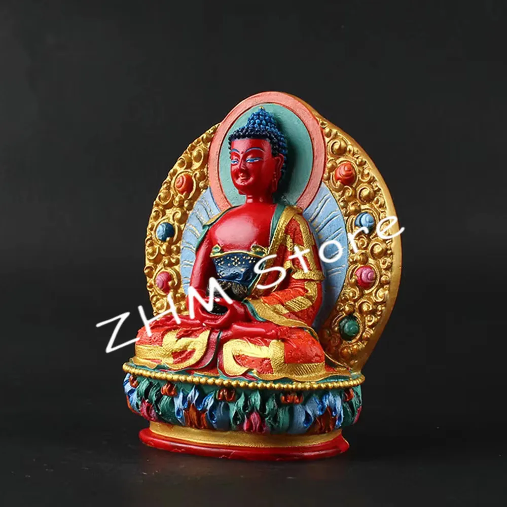 11.5cm Amitabha Resin Buddha Figurine, Bodhisattva Delicate Hand Plated Buddhist Tranic Tibetan Treasure Figure Buddha Statue