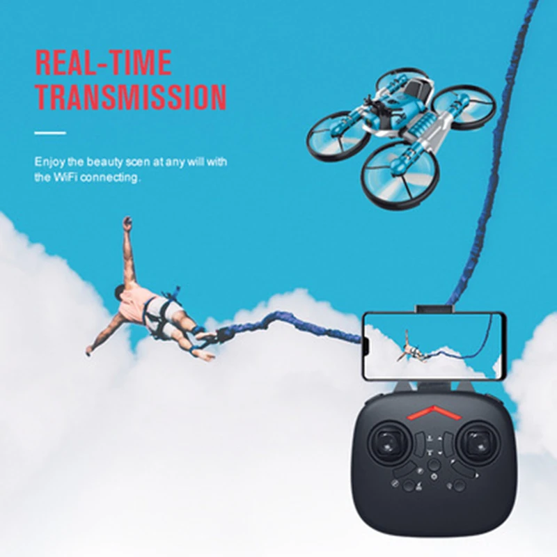 Land And Air Deformation Folding RC Motorcycle Quadcopter One Key Takeoff/Landing WiFi HD Camera Watch Sensor Remote Control Toy