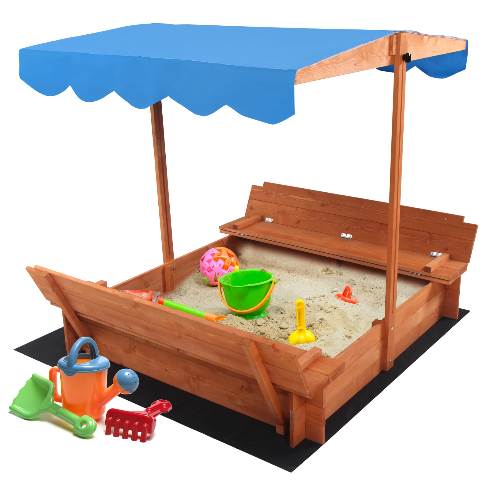 Wooden Sandbox with Convertible Cover Kids Outdoor Backyard Bench Play Sand Box kids toys