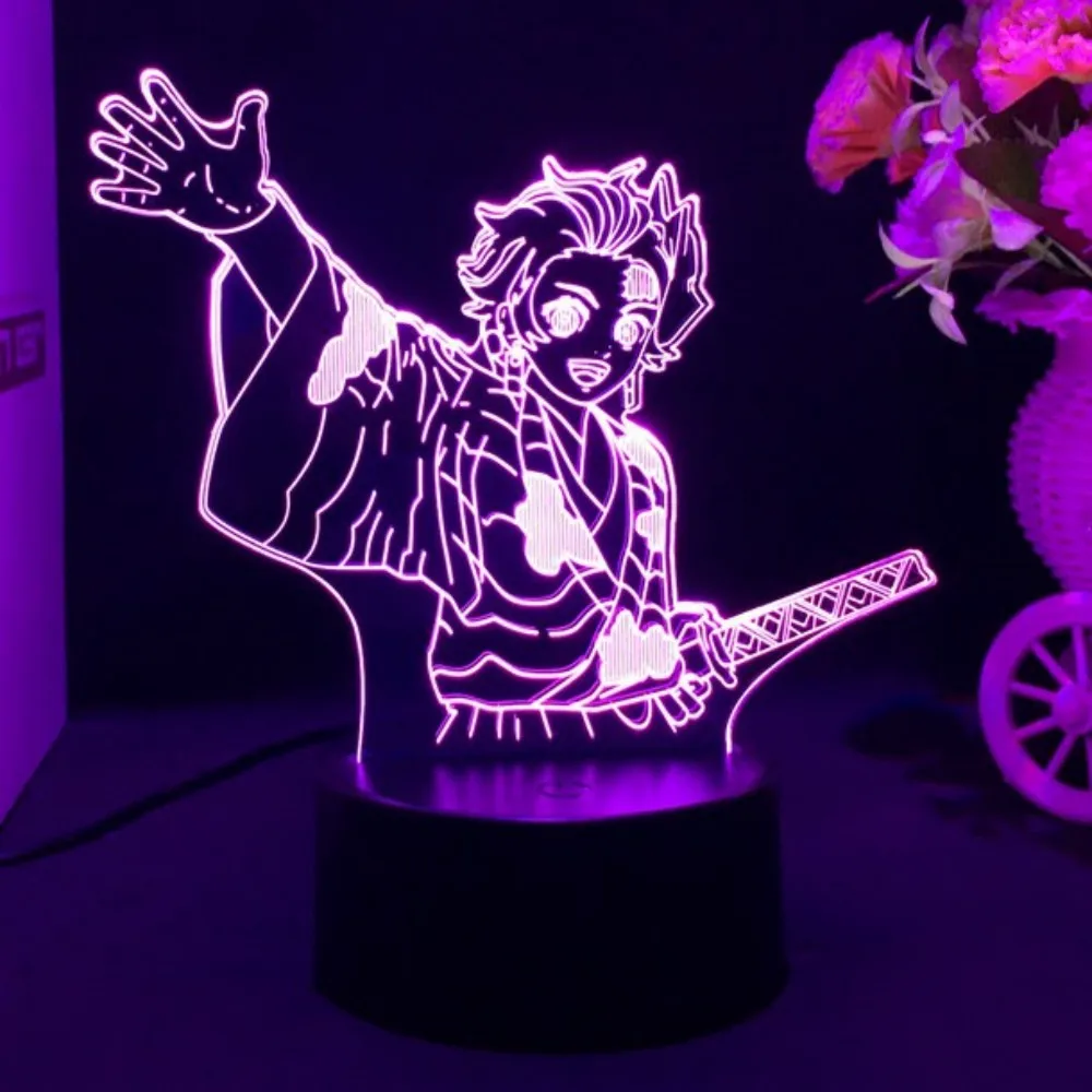 Demon Slayer 3D LED Glowing Acrylic Stand Kamado Tanjirou Nezuko Lampara Figure Kimetsu No Yaiba Anime Home Decoration Lighting