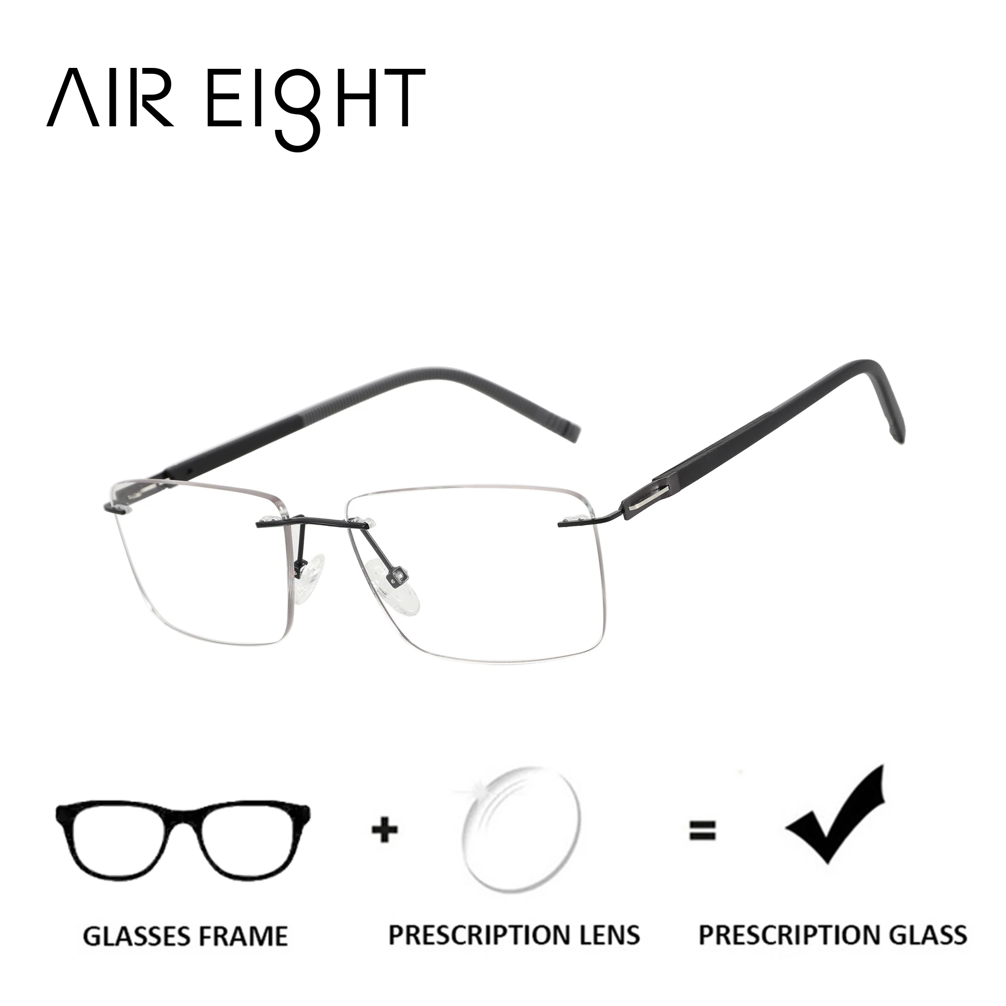 

AIR EIGHT Rimless Rectangle Prescription Glasses Men Metal Frame Progressive Lenses For Myopia Optical Eyewear