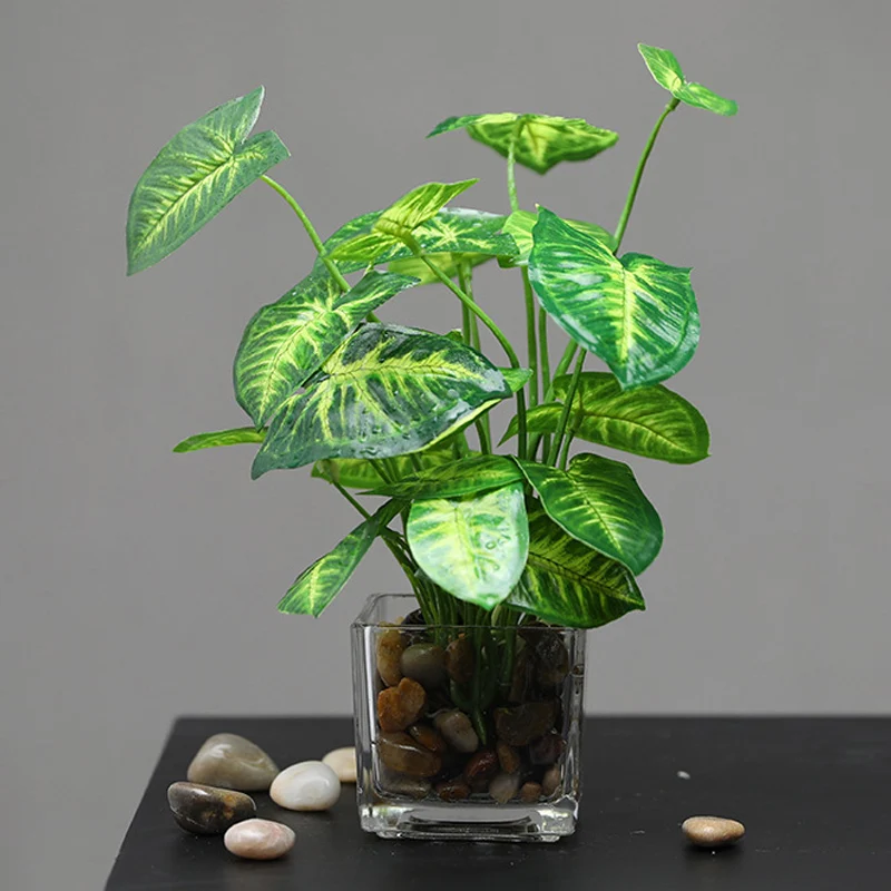 Mini Planta Artificial de bonsái, plantas falsas de 25cm, en maceta, pequeño, verde, árbol de imitación, hojas tropicales para escritorio, decoración interior del hogar