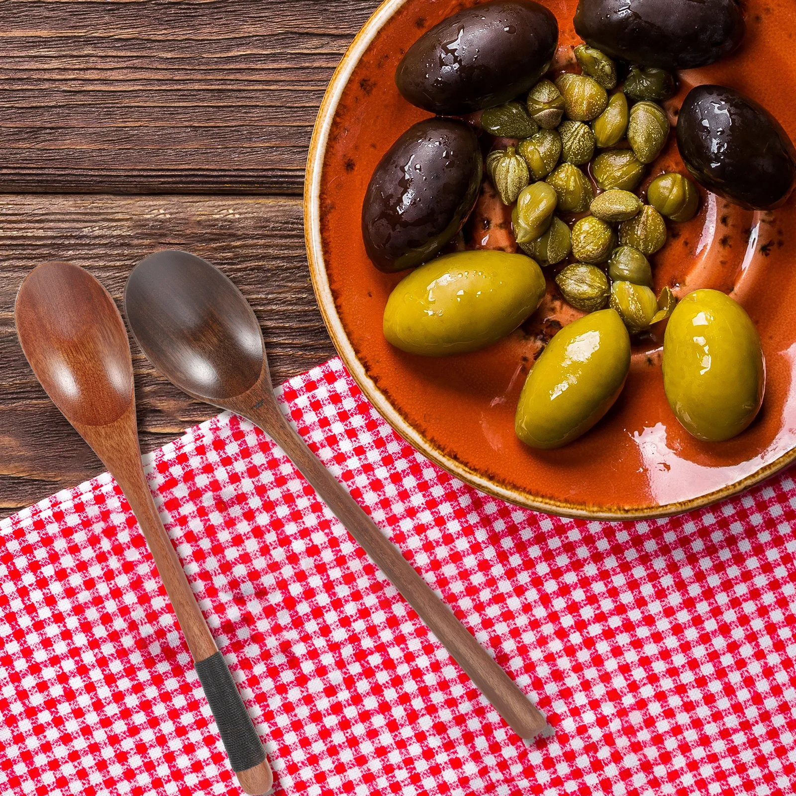 

2pcs Wooden Spoon Small Vintage Espresso Teaspoons Scoops Ladle Handcrafted Safe Healthy No Burrs Fine Polishing Creative