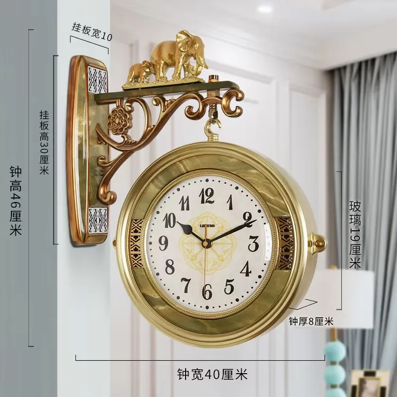 

European double-sided wall clock living room atmosphere silent on both sides American clock quartz creative home