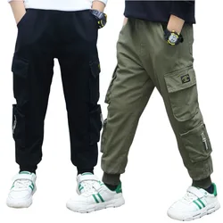 Children Boys Cotton Fashion Pocket Pants Spring Autumn Kids Handsome Trousers Teenage Outdoor Casual Sport Pant 3-12 Years Old