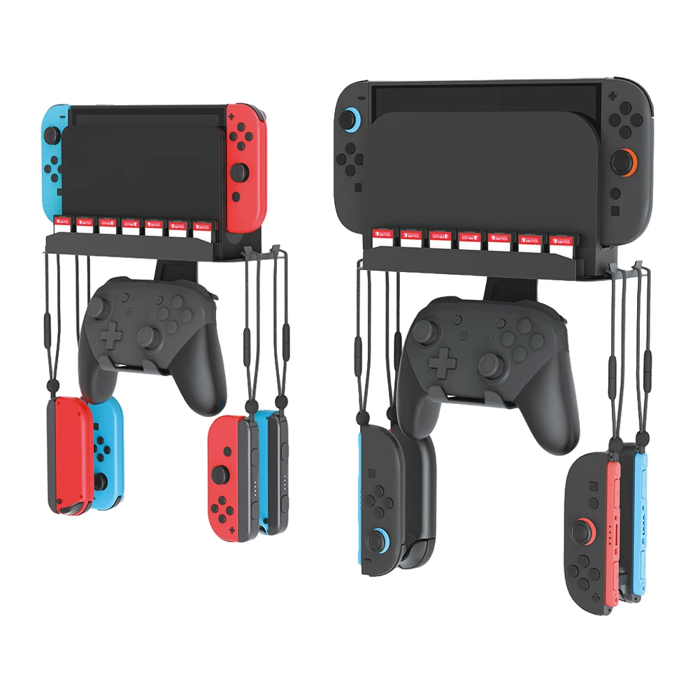 

For NS2 Oled Metal Wall Mount Bracket with Hook & 7Card Slots Organizer Shelf Base Kit Host Storage Stand Game Accessories