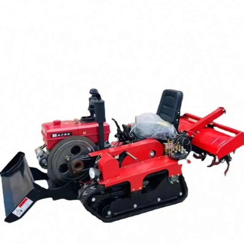 Small Cultivator Multifunctional Rotary Ditching and Fertilizing Machine Orchard Tractor Track Mounted Micro Tiller