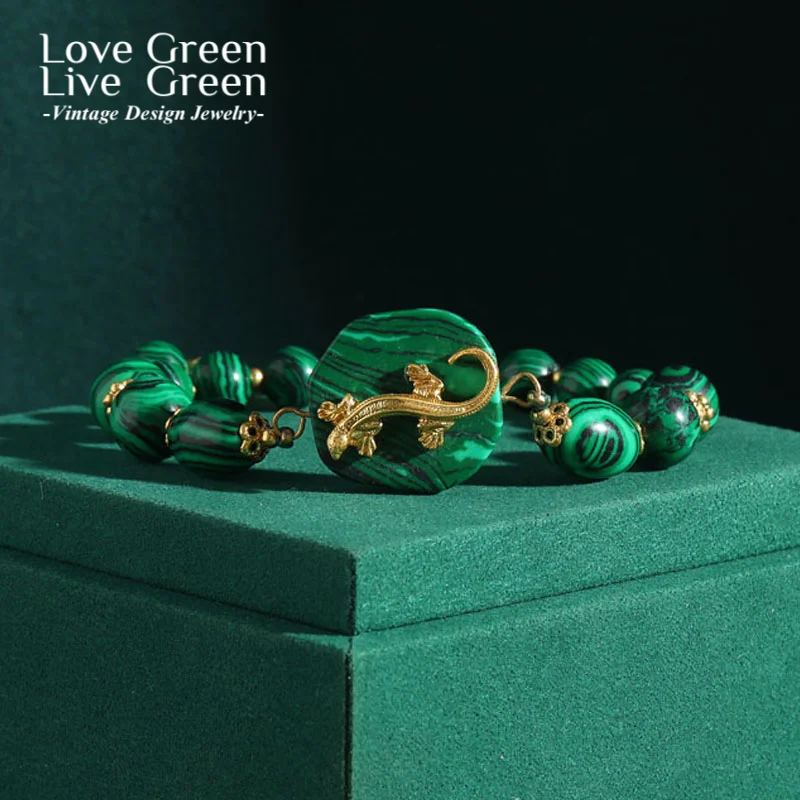 

Vintage Gecko Malachite Beaded Bracelets Woman Emerald Green Natural Stone Bohemian Jewelry Accessories Luxury Charms 2025 New