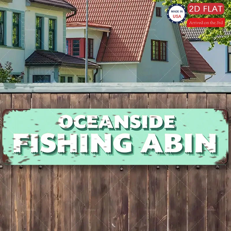 

1pc Metal Sign, 4x16inch Oceanside Fishing Cabin Vintage Metal Sign for Home Decor