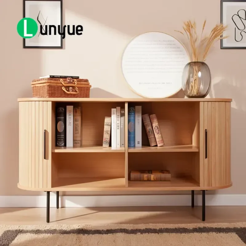 Luxury Modern Brown Solid Wood Sideboard Hand Carved Console Table Buffet Cabinet Home Furniture Living Room Storage Decor