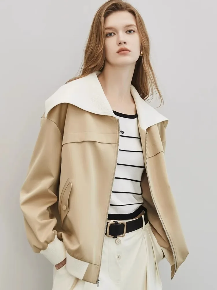 

Casual ort Navy Collar Long Sve Women's Outerwear Autumn Winter New Sle Slimming Versatile Top Korean Sle Straight Cut